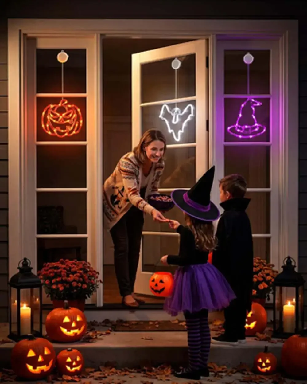 Halloween Window Lights 3 Pack Pumpkin Ghost Hat Battery Operated with Timer